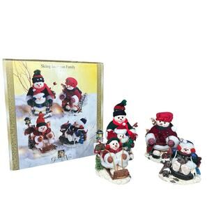 Vtg Grandeur Noel Ski Snowman Family Large Figurine Set of 4 Christmas Decor 10"